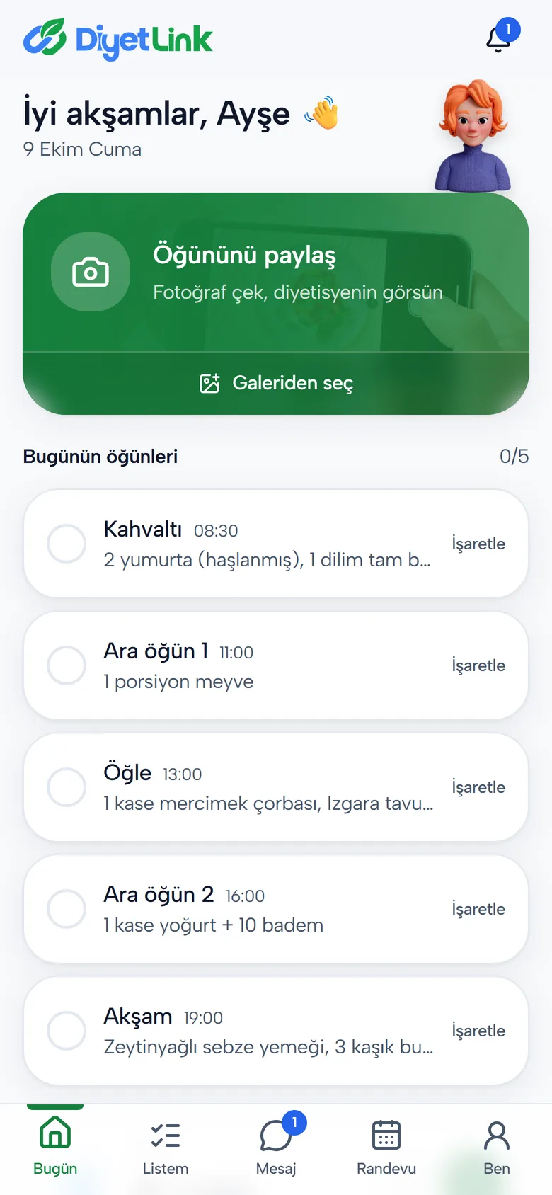 Danışan uygulaması: Bugün